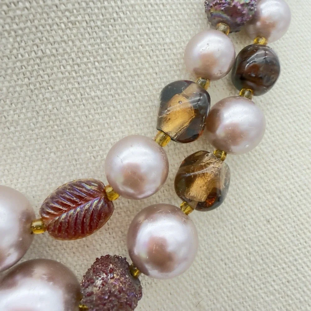 Vtg 50s Coro Iridescent Molded Glass Necklace Double Strand Orig. Tag Japan NOS